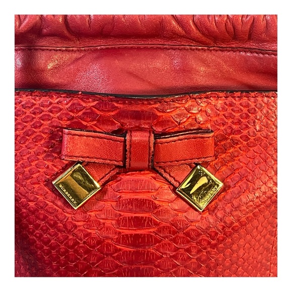 BURBERRY AUTH Luxurious Red Python Leather Shoulder/Clutch/or Crossbody Bag - Picture 3 of 17